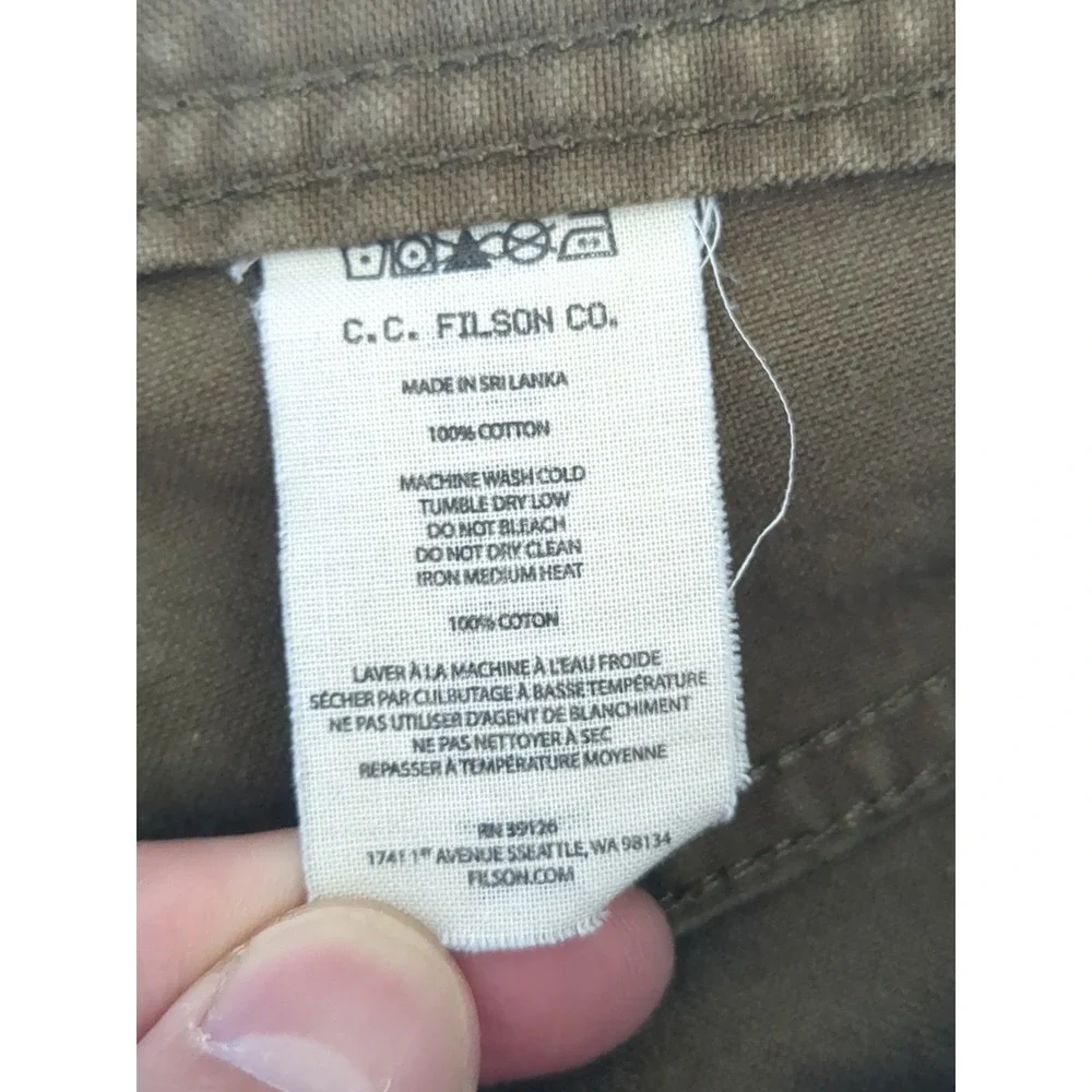 Filson Original Dry Tin Cloth 11.5 oz Pants Straight Leg Sz 30 Marsh Olive 32X29